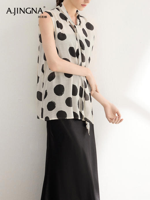 【特价不退换】阿菁娜法式波点飘带无袖衬衫F30X202010 商品图2