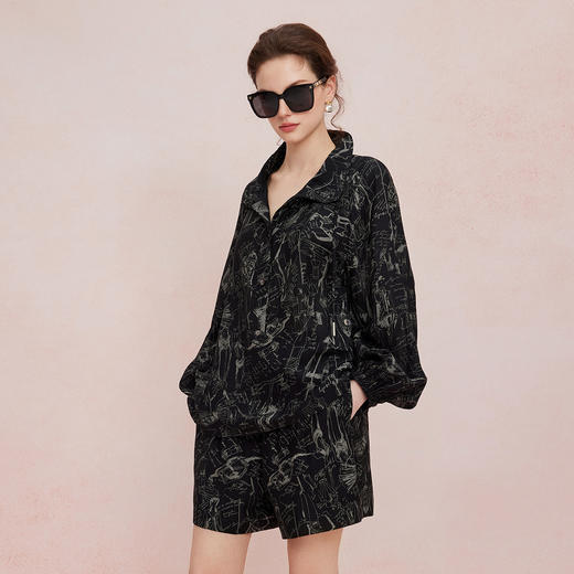 QF115斯尔丽2025新款户外出游夏季透气印花宽松上衣半裙式短裤式套装 商品图2