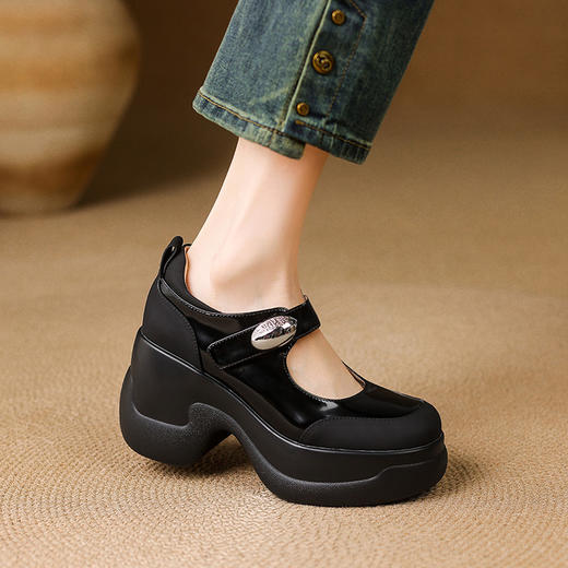 【预售5天】防水台法式高跟玛丽珍鞋松糕厚底浅口牛皮小个子单鞋女MQR&G174-1 商品图0