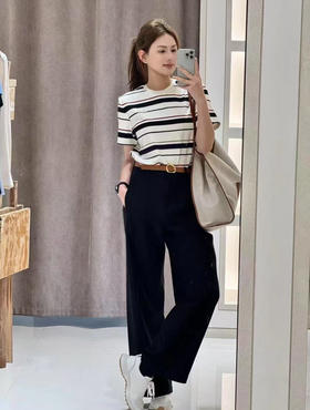 【有货 拍下改价】IC之禾 极简黑白条纹撞色百搭 圆领棉弹螺纹撞色短袖T恤