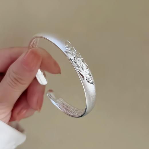 【敦煌梵境生莲手镯】敦煌福泽古法心经铜镀银手镯女 时尚简约开口实心镯子手环 商品图1