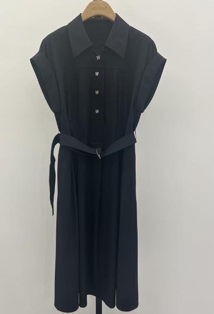 SZ2S71_帝释青_连衣裙_夏季_衬衫领金属扣收腰系带显瘦气质_高级女装_BERNIEELEN 伯妮斯茵 商品图0