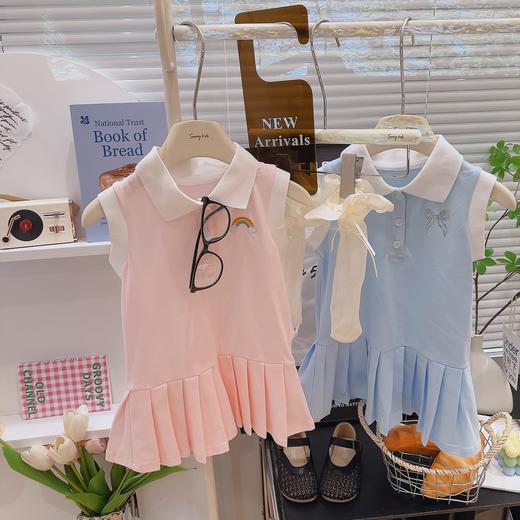 【秒杀】巴鲁熊女童夏季学院风休闲POLO领百褶公主连衣裙背心裙公主背心裙80-150 商品图1