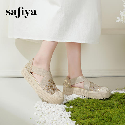 预售7天|Safiya/索菲娅2025仙女风亮片珍珠透气厚底百搭时尚休闲渔夫鞋SFD3112406 商品图2