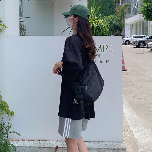 夏外穿美式运动短裤女宽松三条杠条纹五分裤高腰休闲阔腿中裤热裤 商品图2