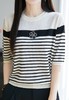 小香风山茶花钉珠撞色条纹针织短袖T恤 商品缩略图4