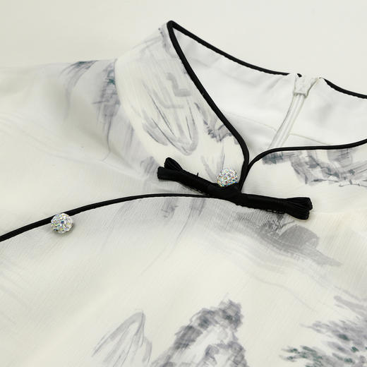 QF823斯尔丽25新款改良式旗袍提花工艺飘逸下摆插片A型显瘦浪漫连衣裙 商品图5