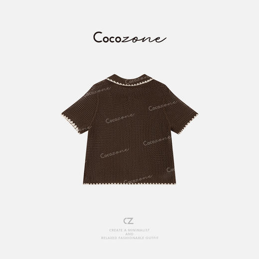 COCO ZONE 刘一一  【亚麻混纺】学院风镂空翻领针织短袖CD2A1053 商品图1