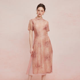 QF821斯尔丽25夏季新款旗袍奥黛A摆晕染效果手工盘扣旗开得胜连衣裙