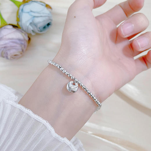 【限时8.8折】【线上铂金馆】PT950 #小胖福 【国际铂金协会】铂金空心福字小胖福吊饰蹦迪珠调节手链（内里为铂金链）(BSL00222)预售产品下单后不退款不退货不换货不补差价) 商品图1