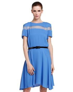 4894415288445  JOAN&DAVID 蓝色圆领素雅短袖连衣裙