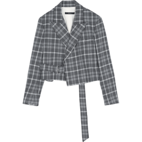 6941078052192  MO&Co. 复古格纹短款翻领夹克女装外套