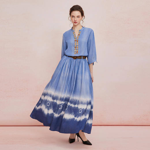 QF502斯尔丽25新款波西米亚风浪漫风海边度假刺绣上衣搭配圆摆半裙套装 商品图3