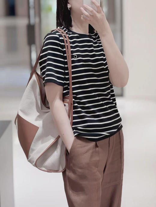 【有货 拍下改价】IC之禾 极简黑白条纹撞色百搭 圆领棉弹螺纹撞色短袖T恤 商品图3