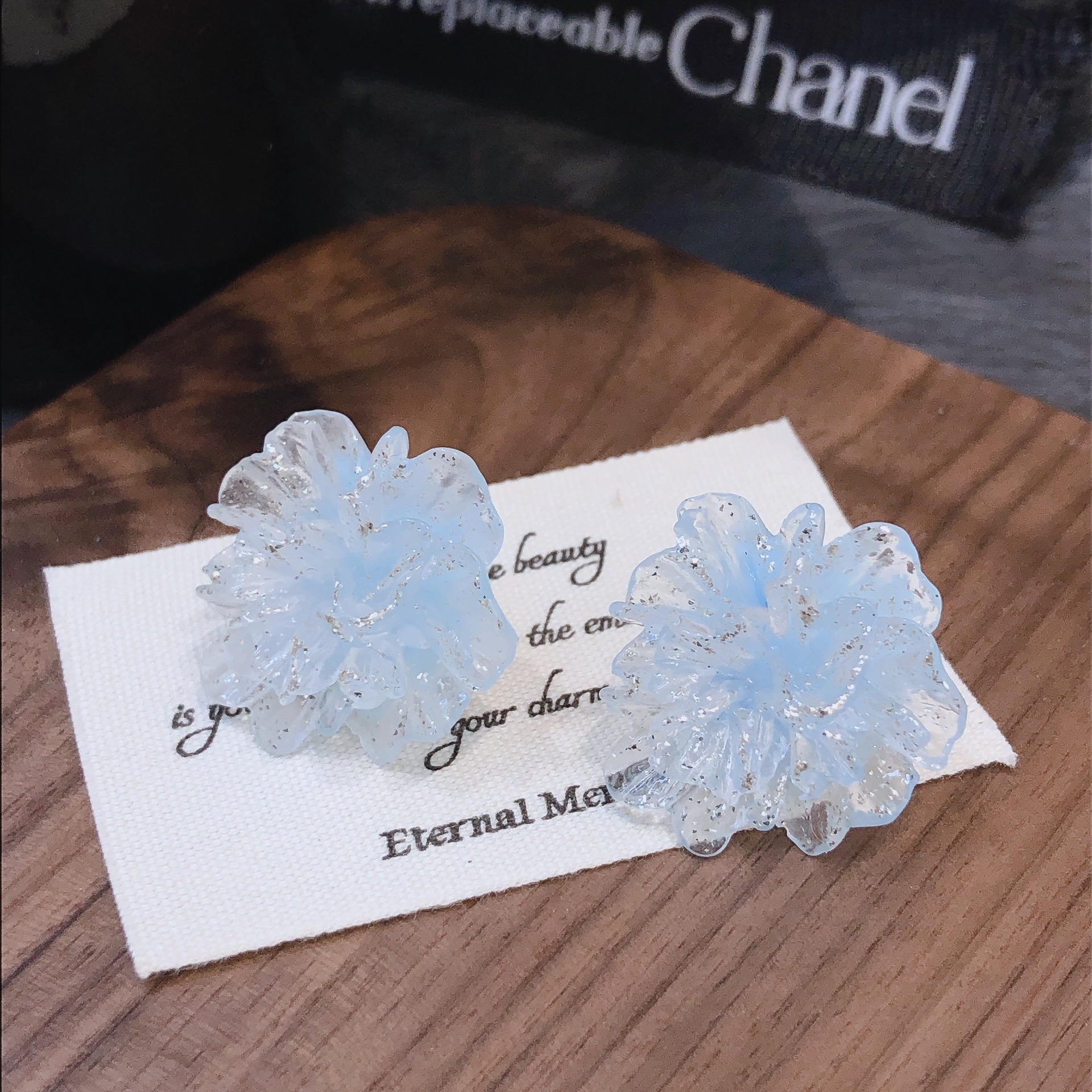 蓝色小清新花朵耳钉4986-