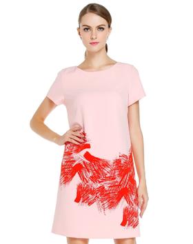 JOAN&DAVID   粉/橙红色端庄优雅气质短袖连衣裙【衣服均有轻微脏污，以实拍图为准】