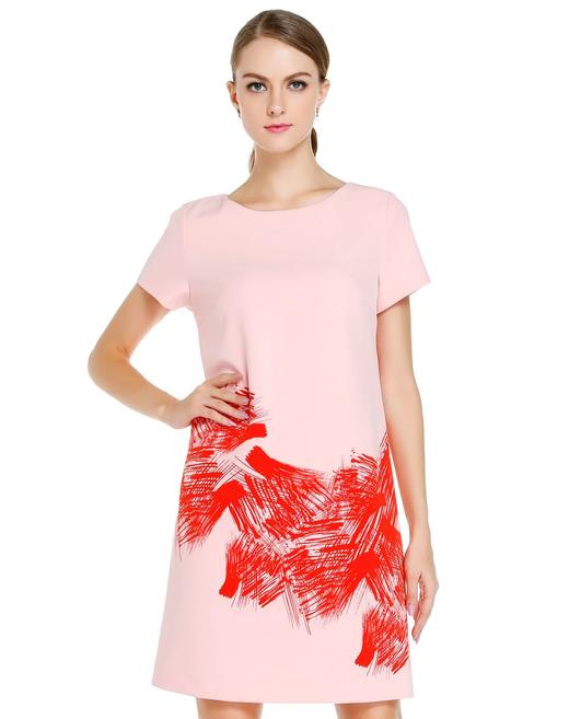 JOAN&DAVID   粉/橙红色端庄优雅气质短袖连衣裙【衣服均有轻微脏污，以实拍图为准】 商品图0