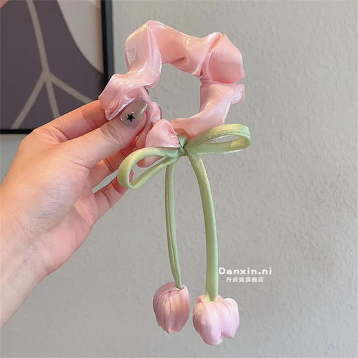 （满两件包邮）新款春夏郁金香大肠发圈甜美少女飘带头绳清新网纱皮筋女发饰 商品图6