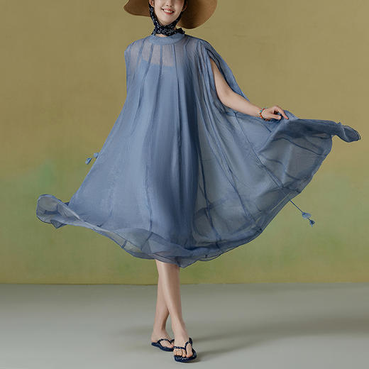 【林栖设计小店】桑蚕丝连衣裙两件套优雅宽松2025夏季新品吊带裙上衣女F1952452 商品图0