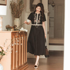 【林栖设计小店】（现货）新中式真丝香云纱连衣裙显瘦2025夏季新品短袖长裙女装T1952451