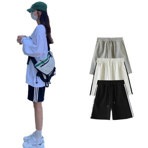 夏外穿美式运动短裤女宽松三条杠条纹五分裤高腰休闲阔腿中裤热裤 商品图4