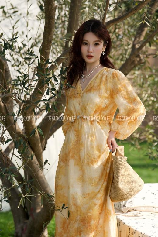 【门店同款】ENJOY夏季“悠然之境”晕染油画感V领长裙 162550507 商品图0