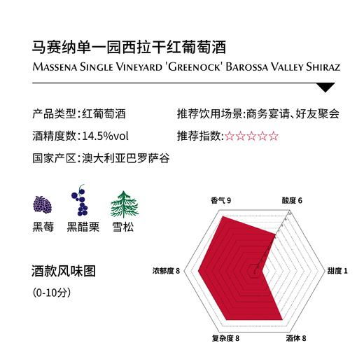 马赛纳单一园西拉干红葡萄酒Massena Single Vineyard 'Greenock' Barossa Valley Shiraz 商品图1