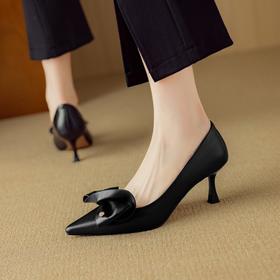 【预售5天】法式羊皮尖头高跟鞋女四季通勤百搭蝴蝶结细跟单鞋浅口气质女鞋DB&M6150