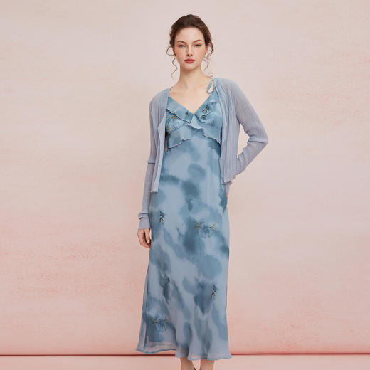 QF87725夏季新款法式浪漫碎花荷叶边裙搭配针织外披连衣裙套装 商品图0