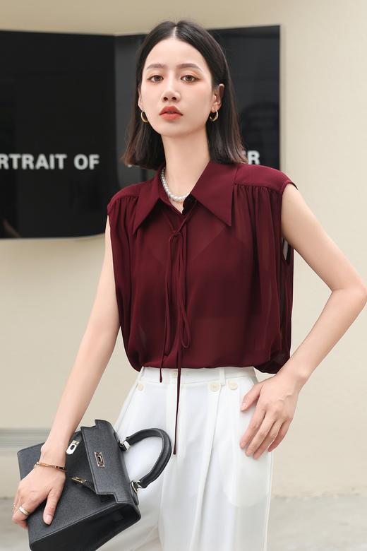 SZ2F53_顺圣色/漆黑色_衬衫_春夏_无袖翻领系带优雅气质_高级女装_BERNIEELEN 伯妮斯茵 商品图0