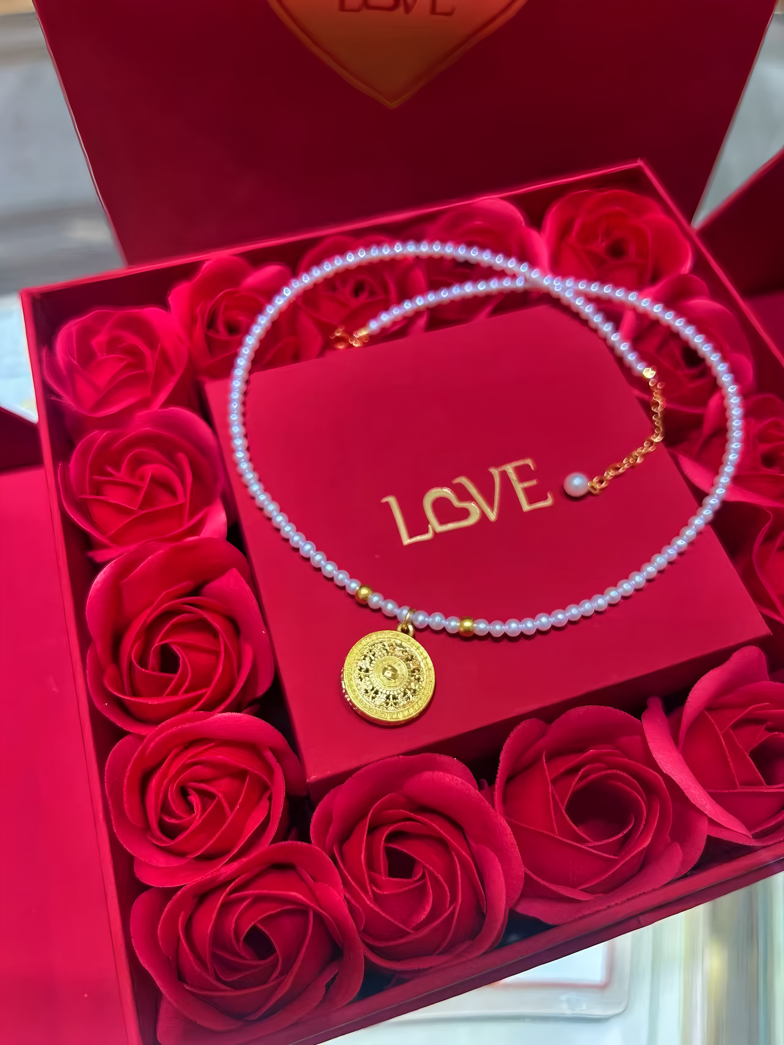 足金八宝罗盘珍珠套链