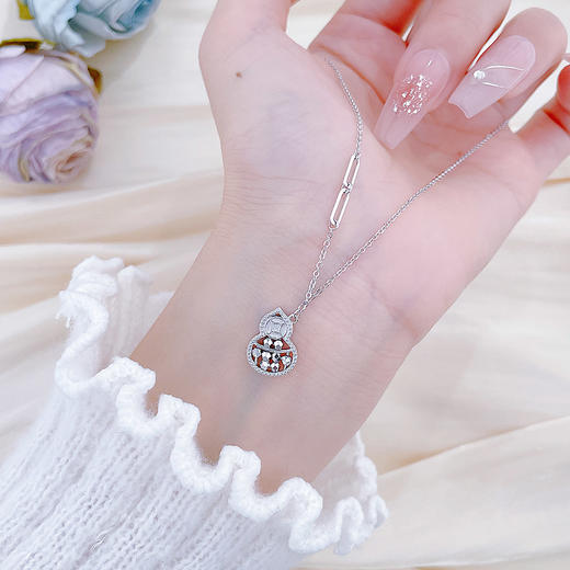 【线上铂金馆】PT950 #葫芦 #招财进宝 【国际铂金协会  精品】铂金镂空贺岁算盘葫芦福禄双至铜钱图案调节套链（珠可动）(BTL00268)预售产品下单后不退款不退货不换货不补差价) 商品图4