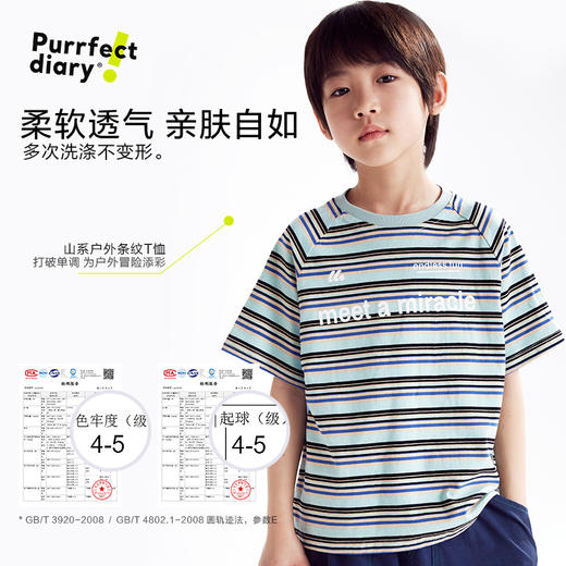 fx-【透气】咕噜日记童装儿童复古条纹T恤2025夏季男童户外圆领短袖PXT2559 商品图4