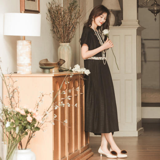 【林栖设计小店】（现货）新中式真丝香云纱连衣裙显瘦2025夏季新品短袖长裙女装T1952451 商品图4