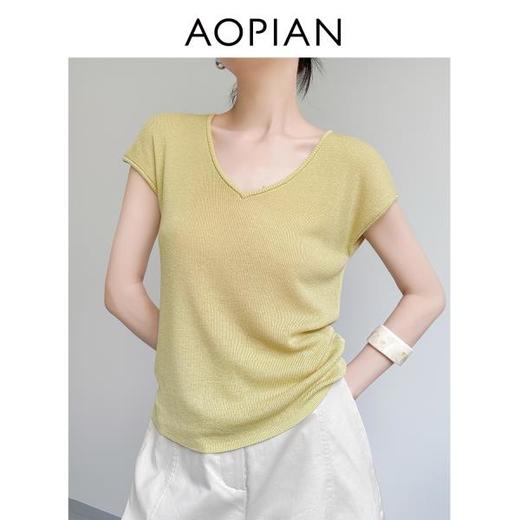 奥篇夏日降温 舒适凉感天丝亚麻V领针织T 商品图1