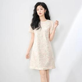 【高货wl】全新升级【铂金会员312/天猫419/差价107】(01948) 洛诗琳精致优雅贵气金线亮片刺绣提花A字裙女夏新款连衣裙