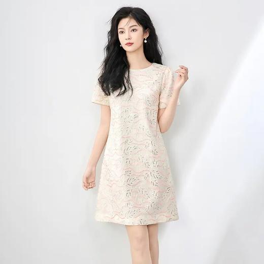 【高货wl】全新升级【铂金会员312/天猫419/差价107】(01948) 洛诗琳精致优雅贵气金线亮片刺绣提花A字裙女夏新款连衣裙 商品图0