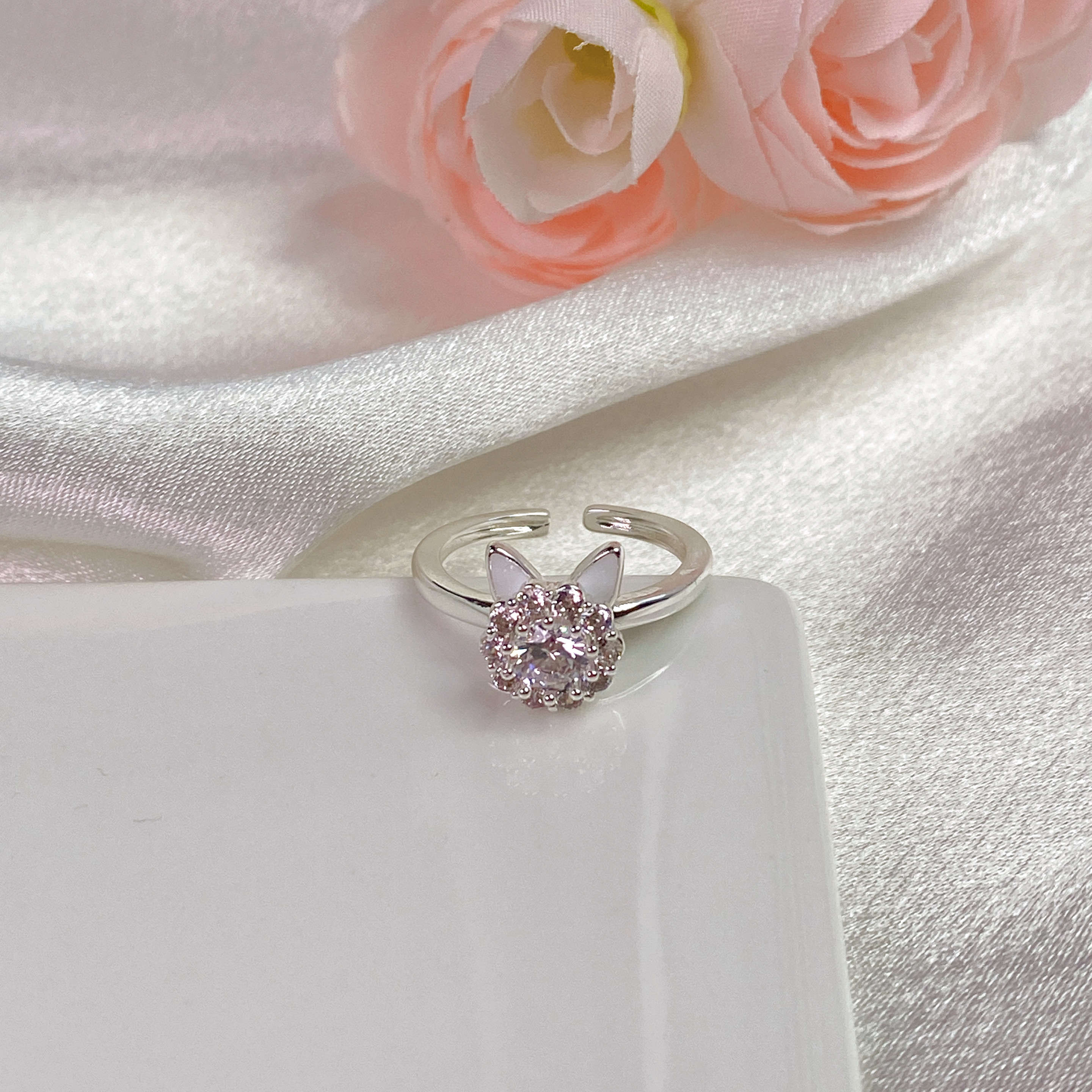 精致小众小猫锆石戒指5894-