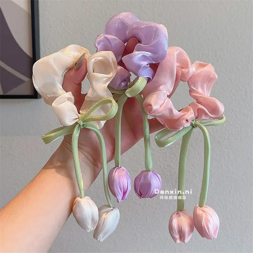 （满两件包邮）新款春夏郁金香大肠发圈甜美少女飘带头绳清新网纱皮筋女发饰 商品图1