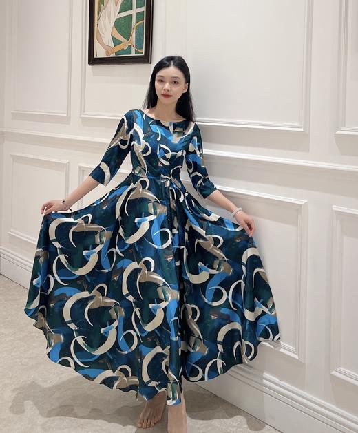 SZ2S59_游蓝色_连衣裙_夏季_圆领系带收腰中长款大摆_高级女装_BERNIEELEN 伯妮斯茵 商品图0