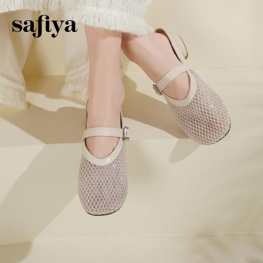 预售7天|Safiya/索菲娅2025时尚水钻网纱透气休闲包头一脚蹬穆勒拖SFD2110402 商品图9