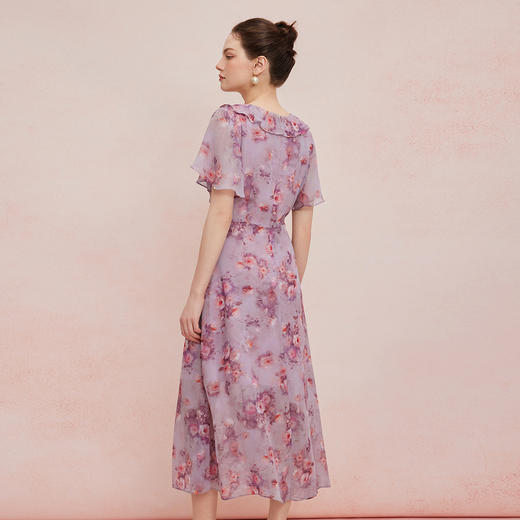 QF829斯尔丽25新款法式浪漫高腰节荷叶边女人味十足散大摆碎花连衣裙 商品图6