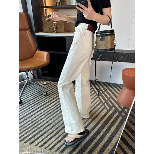 版型牛牛！2025新款白色窄版牛仔裤女春季新款宽松直筒刺绣阔腿拖地裤子！ 商品图4