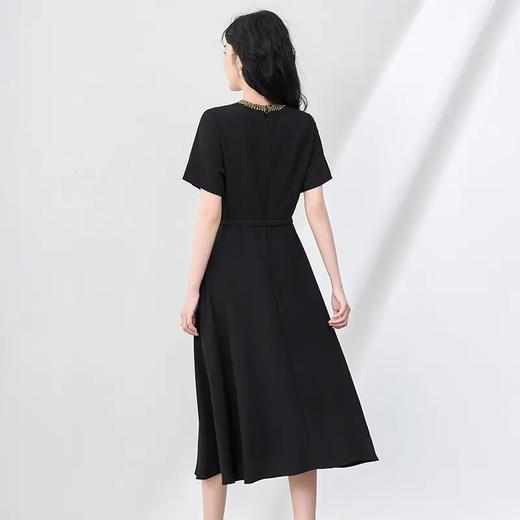 【高货wl】全新升级【铂金会员330/天猫449/差价119】(01252) 洛诗琳春夏款轻奢高级感优雅气质钉珠圆领收腰显瘦连衣裙 商品图1