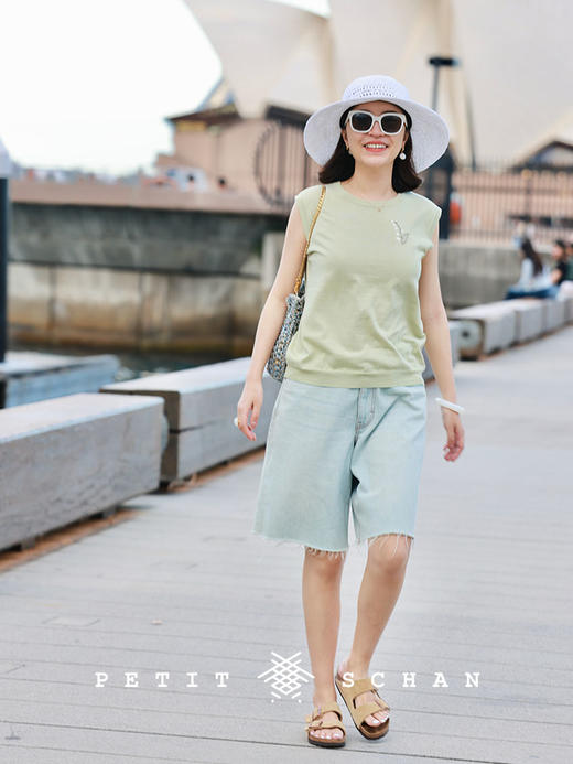 PETIT SCHAN小闪 CLO#277 Limpidness 清浅 纯棉水洗浅蓝明线撞色设计微阔百搭牛仔短裤 商品图3