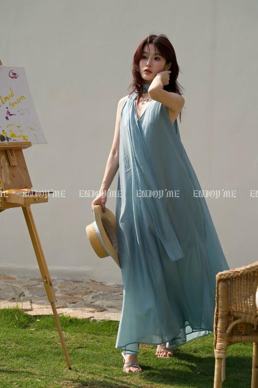 【门店同款】ENJOY夏季“后花园”V领飘带长裙 162546188 商品图0