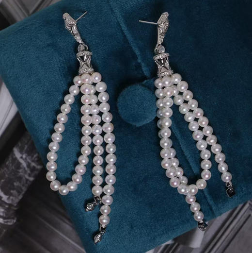 甄珠贝 流苏轻盈摇曳 淡水珍珠耳坠3-4mm 基本正圆，基本无暇 925纯银配件 商品图0