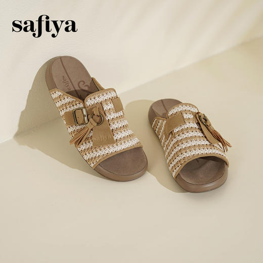 预售7天|Safiya/索菲娅2025时尚编织露趾休闲外穿百搭平底勃肯拖鞋SFD2110401 商品图9
