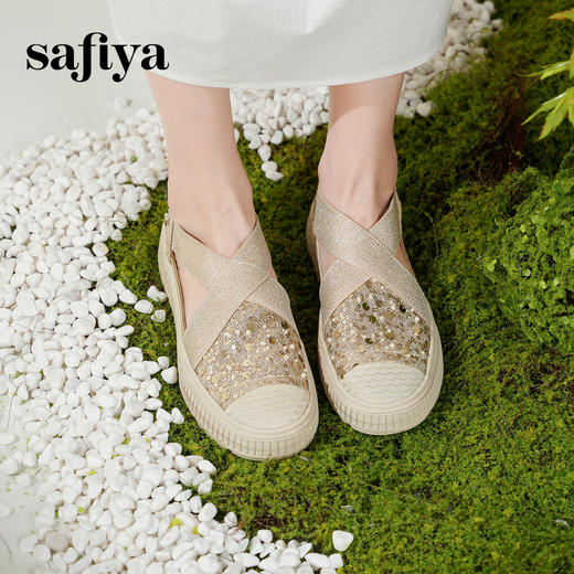预售7天|Safiya/索菲娅2025仙女风亮片珍珠透气厚底百搭时尚休闲渔夫鞋SFD3112406 商品图3