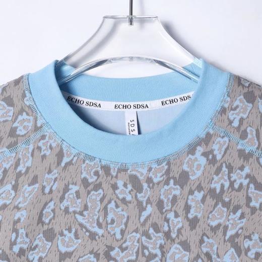 T3300夏季高级感新款美式抽象撞色割破圆领短袖T恤百搭潮流套头上衣 商品图2